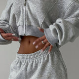 airport outfit Melange Gray Sweater Short Zipper Two-Piece Set Autumn New Casual Sports Style Fashion Suit