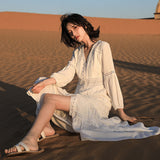 Korean summer new temperament slim long skirt female dress French V-neck holiday beach dress