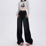 concert outfit Blue and Gray Wide-Leg Jeans for Women Spring and Autumn 2024 New High Waist Straight Loose Mop Pants American Retro