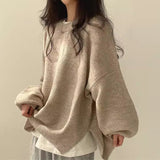 casual fall outfits Chic Autumn and Winter French Style Lazy round Neck Side Slit Loose Casual All-Match Long Sleeve Warm Knitted Sweater