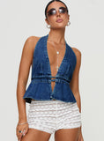 cowgirl outfits  New Fashion Sexy Washed Denim Backless Halter Lace-up Sexy Hot Girl Denim Top