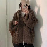 college fall outfits Hooded Horn Buckle Knitted Cardigan Coat Autumn Loose Outer Wear 2024 New Design Sense Lazy Style Sweater for Women