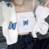 outfit Autumn New Korean Style Preppy Style Butterfly Embroidered Princess Sleeve Short Sling Coat Two-Piece Cardigan for Women