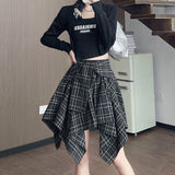 Irregular plaid skirt women's summer new anti-exposure retro hip skirt a-line slim shirt skirt