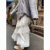 outfit inspo Sweet White Lace Stitching Skirt for Women Spring New Fashion Niche Chic Long Skirt