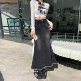 grunge outfits Women's Black and Gray Denim Skirt with Frayed Edges New Spring Slimming Versatile Mid-Length Fishtail Skirt