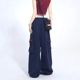 concert outfit American Retro Straight Wide-Leg Pants Letter Embroidered Waist Jazz Hip Hop Casual Pants Loose Street Casual Pants