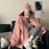 college fall outfits Hooded Horn Buckle Knitted Cardigan Coat Autumn Loose Outer Wear 2024 New Design Sense Lazy Style Sweater for Women