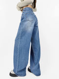 back to school fits Autumn New Denim Wide Leg Pants High Waist Women's Jeans Trousers