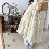 90s fashion Young-Looking Wooden Ear Small Fresh Floral Skirt Women's Japanese Soft Girl Niche Super Sweet Stitching Cake Dress