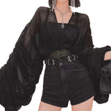 casual summer outfits 2024 New Korean Style Pleated Short Puff Sleeve Chiffon Shirt Autumn Versatile Outer Wear V-neck Temperament Short Top