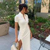 business casual outfits woman Autumn and Winter Popular Women's Clothing New Shirt Collar Button Bevel Split Dress