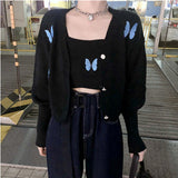 outfit Autumn New Korean Style Preppy Style Butterfly Embroidered Princess Sleeve Short Sling Coat Two-Piece Cardigan for Women