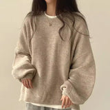 casual fall outfits Chic Autumn and Winter French Style Lazy round Neck Side Slit Loose Casual All-Match Long Sleeve Warm Knitted Sweater