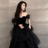 prom dresses Black Evening Dress New Light Luxury Niche High-End off-Shoulder Adult Ceremony Birthday Graduation Princess Dress