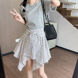 Irregular plaid skirt women's summer new anti-exposure retro hip skirt a-line slim shirt skirt