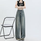 concert outfit Blue and Gray Wide-Leg Jeans for Women Spring and Autumn 2024 New High Waist Straight Loose Mop Pants American Retro