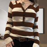 grunge outfits Commuter Contrast Color Striped Top Autumn Casual All-Match Loose Slimming Sweater