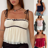 college outfits Wrapped Chest Lace-up Bow Small Sling Top Hot Girl Sexy Solid Color Lace Curling Top Female Su3717