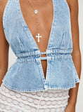 cowgirl outfits  New Fashion Sexy Washed Denim Backless Halter Lace-up Sexy Hot Girl Denim Top