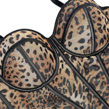 cheetah halloween costume Sexy Leopard Print Stitching Bra Strap High-Grade Inner Mesh Lace Transparent Outer Wear Fishbone Bra