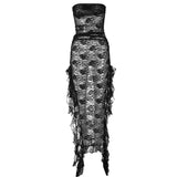 American women's clothing new spring and summer hot sale slim back sexy lace slim slit dress