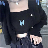 outfit Autumn New Korean Style Preppy Style Butterfly Embroidered Princess Sleeve Short Sling Coat Two-Piece Cardigan for Women