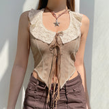 concert outfit Country Ancient Lace Stitching Lace Backless Camisole New Style Style Design Top