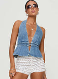 cowgirl outfits  New Fashion Sexy Washed Denim Backless Halter Lace-up Sexy Hot Girl Denim Top