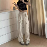 college fall outfits 2024 Design Pocket Straight Overalls Women's Spring and Summer Niche Drawstring Wide-Leg Pants Ankle-Tied Pants Casual Pants