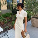 business casual outfits woman Autumn and Winter Popular Women's Clothing New Shirt Collar Button Bevel Split Dress