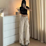 college fall outfits 2024 Design Pocket Straight Overalls Women's Spring and Summer Niche Drawstring Wide-Leg Pants Ankle-Tied Pants Casual Pants