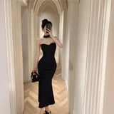 avant garde dress to impress French Style Sexy Royal Lady Style Elegant Lady Sexy Tube Top Dress Tight Waist Tight Fishtail Sheath Dress