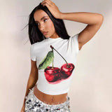 back to school fits Women's Summer Casual Hot Girl Style Cherry Print T-shirt Hot Girl Short Sleeve Top New T-shirt