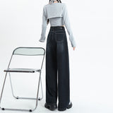 concert outfit Blue and Gray Wide-Leg Jeans for Women Spring and Autumn 2024 New High Waist Straight Loose Mop Pants American Retro