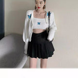 outfit Autumn New Korean Style Preppy Style Butterfly Embroidered Princess Sleeve Short Sling Coat Two-Piece Cardigan for Women