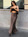 Leopard print sexy hip fishtail skirt floor-length skirt European and American new spring women's clothing drape long skirt