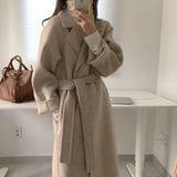 2000s fashion Korean Style Chic Autumn and Winter Clothing French Niche Lazy Woolen Coat Loose Temperament Mid-Length Woolen Coat for Women