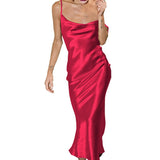 dress to impress outfits Strap Satin Leaky Quilt Lace-up Sexy Fishtail Dress Nightdress Nightclub Style Evening Dress