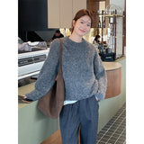 2000s fashion [Popular Online] Alpaca Velvet Soft Glutinous Sweater 2024 Winter New Korean Style Minimalist Long Sleeve Sweater 