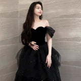 prom dresses Black Evening Dress New Light Luxury Niche High-End off-Shoulder Adult Ceremony Birthday Graduation Princess Dress