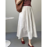 Taochuan four seasons white skirt women's medium-length high waist slim stitching casual A-line hip-covering umbrella skirt 2206