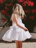 august outfits Sling Dress 2024 Summer Multi-Layer Ruffled Cake Skirt Short Backless Sling Dress