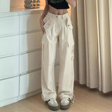 college fall outfits 2024 Design Pocket Straight Overalls Women's Spring and Summer Niche Drawstring Wide-Leg Pants Ankle-Tied Pants Casual Pants