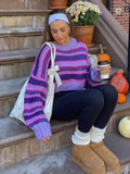 casual fall outfits Autumn and Winter New Striped Sweater Sweater round Neck Long Sleeve Loose Casual Pullover Sweater Top