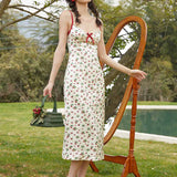 Ready stock Strawberry Farm French retro country satin print suspender dress cardigan suit skirt