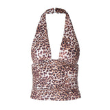 European and American women's clothing summer new leopard print halter neck bottoming vest hot girl navel-baring slim sleeveless tops female