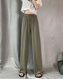 Women Pants 2023 New Spring Summer Ice Silk Wide Leg Pants High Waist Casual Female Slim Loose Straight Black Trousers