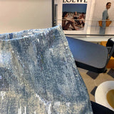 skirts for women Sequin denim bag hip skirt Summer new Korean version of high waist slim retro niche design Joker skirt.