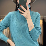 Autumn Winter Women's Soft Wool Sweater Pile Collar Twisted Thickened Pullover Casual Basis Top Cashmere Female Knitwear